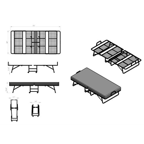 Alwyn Home Folding Bed with Memory Foam Mattress 75 x 38 Twin Size